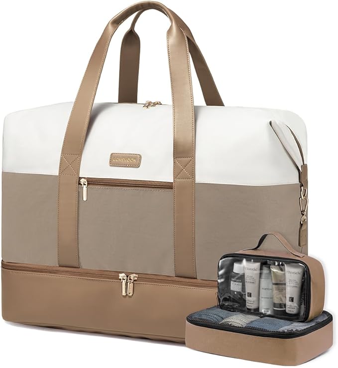 LOVEVOOK Weekender Bag, Large Travel Duffel Bag for Women with 2 Packing Cubes, Carry on Overnight Bag with Shoe Compartment, Mom Hospital Bags for Labor and Delivery