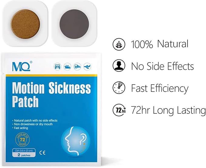MQ 42ct Motion Sickness Patches Non Drowsy, Sea Sickness Patches for Cruise Travel Essentials, Waterproof Patch Behind Ear for Car Airplane Altitude Sickness, Long Last 72H