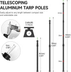SANLIKE Telescoping Tarp Poles Tent Poles, 96"" Aluminum Canopy Poles Extendable Pole with Tent Stakes and Guy Lines for Awning Shelter Camping Backpacking Hiking Picnic, Set of 4, Black