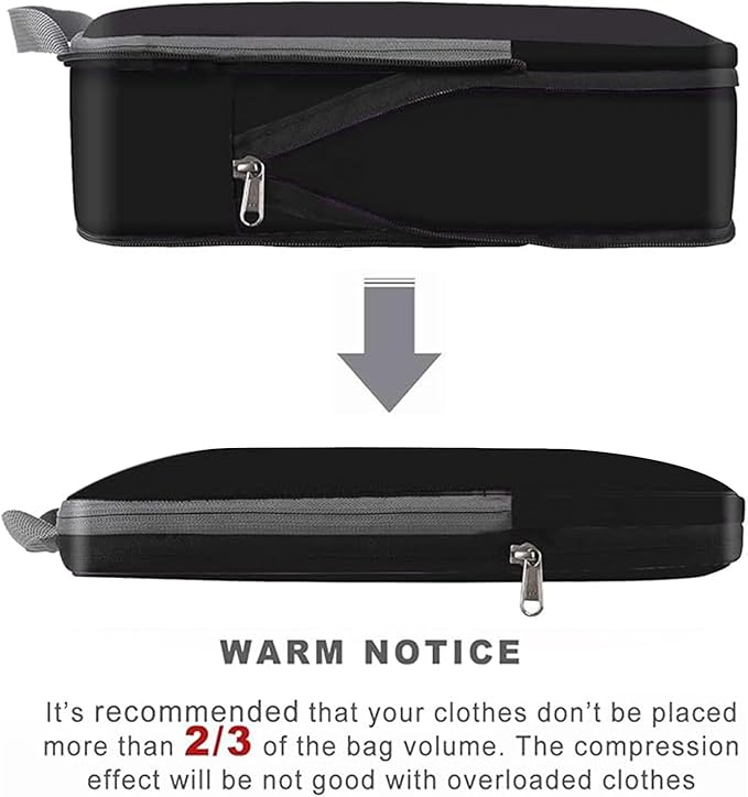 BAGAIL 4 Set/6 Set/8 Set Compression Packing Cubes Travel Accessories Expandable Packing Organizers (Cloth Pattern, 4-Black)