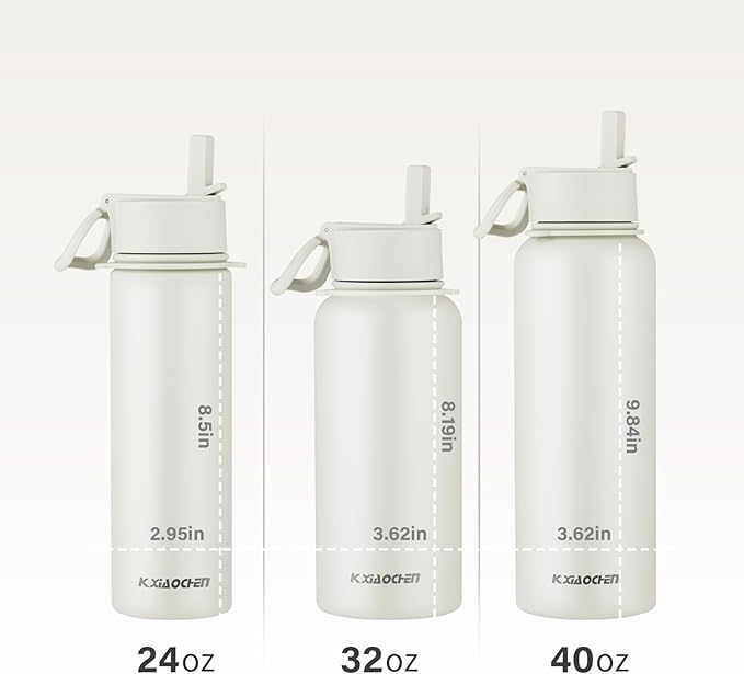 KXIAOCHEN Insulated Water Bottle, Stainless Steel Water Bottle, 2 Lids (Straw and Handle Lid),Wide Mouth Metal Water Bottles Keep Hot and Cold, Double Walled, Thermo Mug, Metal Canteen