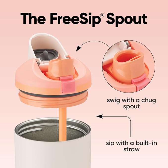 Owala FreeSip Tumbler Insulated Stainless Steel Water Bottle with Built-in Straw and Side Handle, For Travel, Work, School, and Sports, 40oz, BPA Free, Leak Proof, Sparkling Sherbet