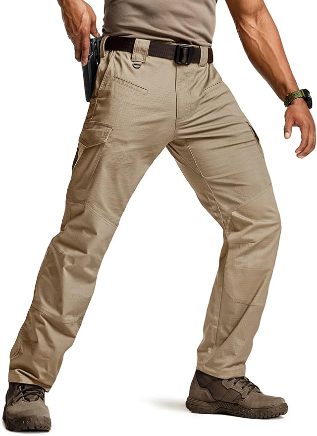 CQR Men's Flex Ripstop Tactical Pants, Water Resistant Stretch Cargo Pants, Lightweight EDC Hiking Work Pants