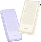 2-Pack 10000mAh Power Bank Fast Charging, 22.5W Compact USB C Portable Charger with 2 Outputs & 2 Inputs, LED Display Battery Pack Compatible with iPhone Samsung iPad Tablets, Purple & Beige
