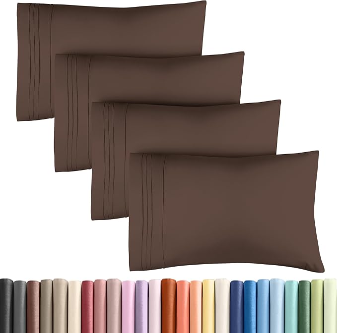Pillowcases - Ultra Soft Hotel Quality Pillowcase Covers - Comfy, Cozy & Wrinkle Free - Shrinkage and Fade Resistant - Machine Washable Pillow Protectors - (King, Brown, 4 Piece Set)