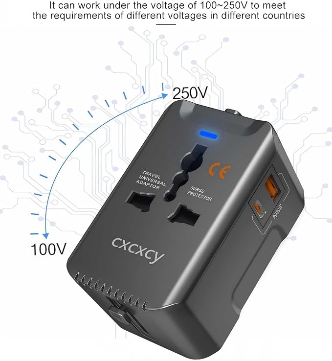 20W PD Fast Charging Universal Travel Adapter, 3-in-1 with 1 Type-C & 1 USB-A Ports, European Plug, International Power Adapter for US/JP/EU/UK/AUS/CHN, Worldwide Travel Essentials