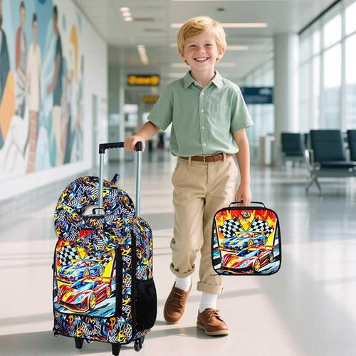 18" Kids Suitcase for Boys, 5Pcs Carry on Luggage With Wheels, Cars Suitcases for Kid Toddler Children(Racing)