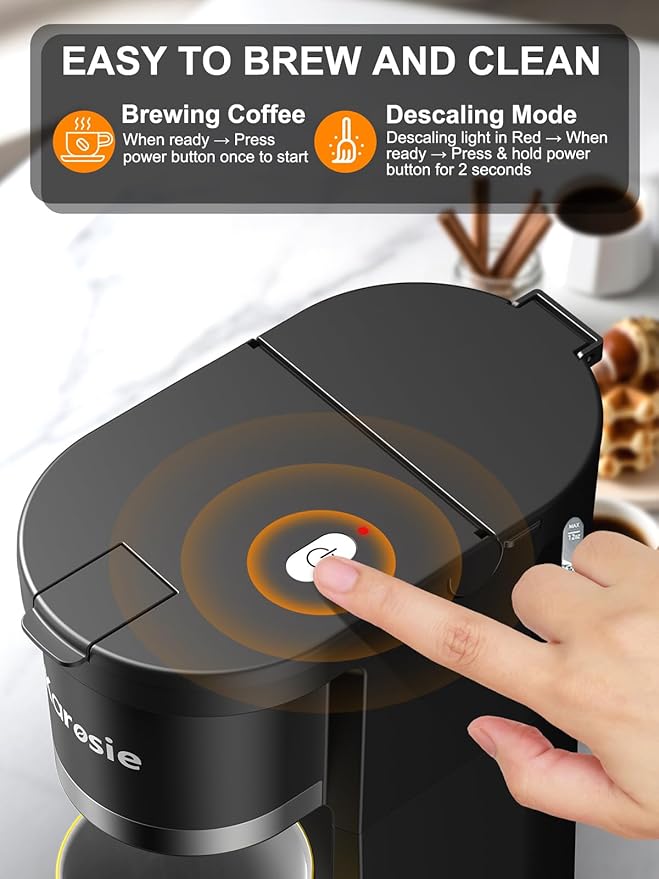 Slim Single Serve Coffee Maker, Fast Brew for K-Cup & Ground Coffee Small One Cup Coffee Maker, 6-12 Oz Brew Sizes, Coffee Machine with Descaling Reminder and Water Window,Black