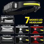 Headlamp Rechargeable 6Pack, 230° Wide Beam LED Headlamp, 7Mode Headlamps for Adults, Head Lamp with Motion Sensor, Red Light Head Lamps LED Rechargeable, Head Lights for Forehead Running Camping