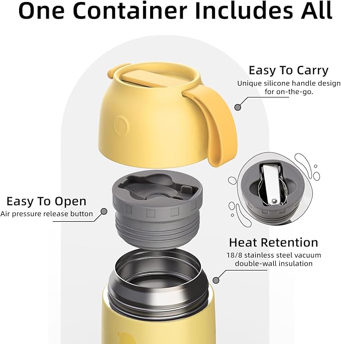 Thermo for Hot Food for Adults Kids | Wide Mouth, 26 oz Insulated Food Jar with Spoon, Leakproof Soup Thermo for School Office Travel, Thermal Steel Lunch Container Easy to Carry (Yellow)