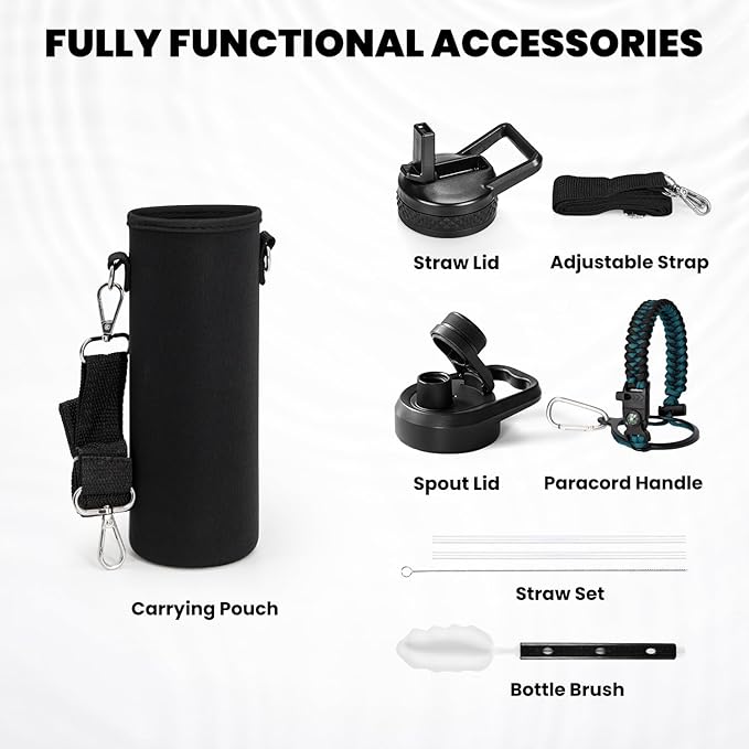 Insulated Water Bottle 20 oz, Triple Wall Vacuum Stainless Steel (Cold for 48 Hrs), Leak Proof & Non-BPA, Kids Water Bottle Jug for School with Straw Spout Lids, Indigo/Black