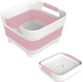 2.4 Gal Collapsbile Wash Basin with Drian Plug,9L Dish Pan for Soaking Baby Bottles,Portable Sink, Multiuse Foldable Bucket,Ice Beverage Tubs for Camping, Vegetable Washing, RV (Pink)