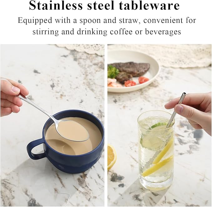 Camping Essentials Set, HOMQUEN Camping Plates and Bowls Set, Coffee Mug, Travel Cutlery Set Include Spoon, Fork, Knife for Work, Outdoor,Picnic, Camp (Blue)