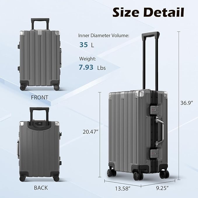 Krute Luggage Sets 2 Pieces 20 28 Inch Aluminum Frame Luggage With Wheels Hardside PC No Zipper Suitcase with USB Charger