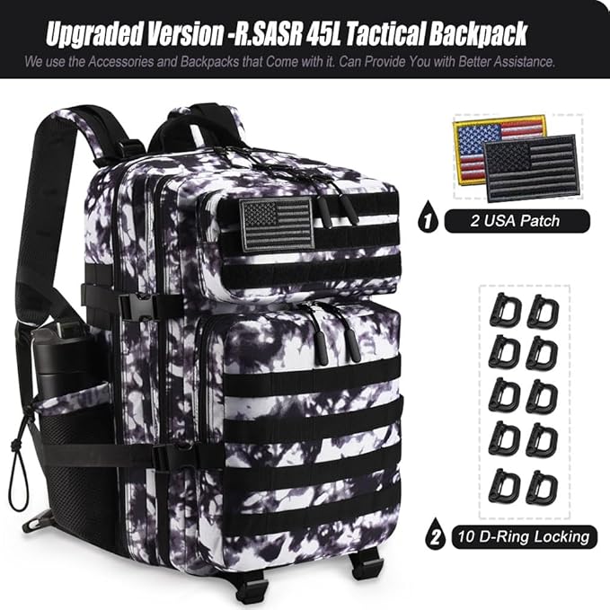Military Tactical Backpack 45L Large Tactical Backpack for Men, Hiking Rucksack With Bottle Holder