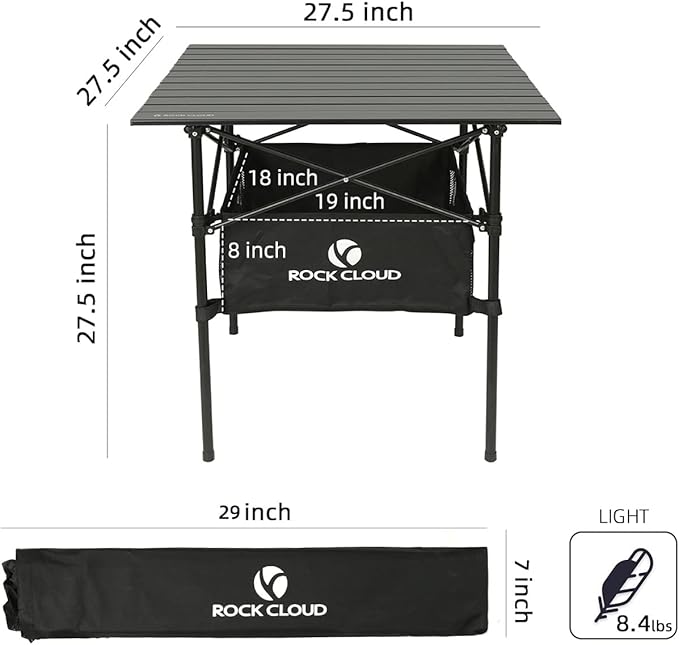 ROCK CLOUD Portable Camping Table Aluminum Folding Camp Table Lightweight Outdoor for Camping Hiking Picnic Backpacking, 28” x 28”