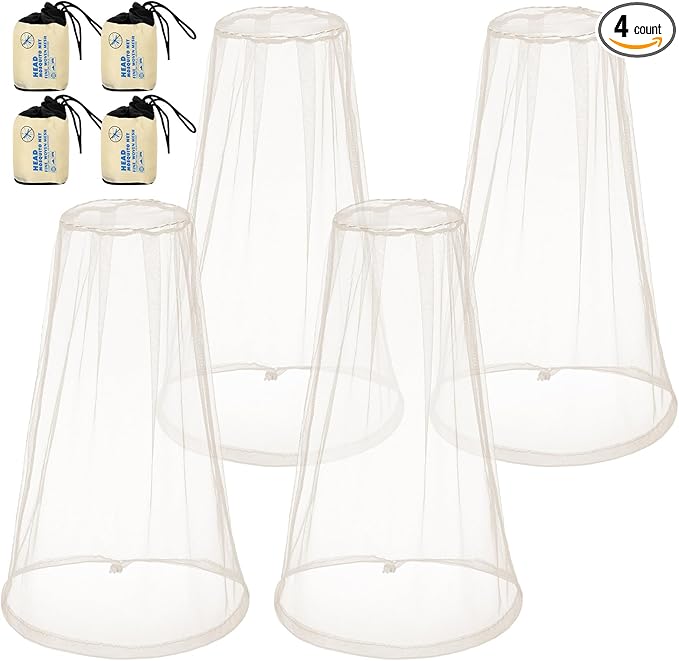 HESTYA 4 Pack Mosquito Bug Net Mesh for Head Mosquito Head Net Face Neck Fly Netting Hood from Insect Bugs Gnats for Outdoor