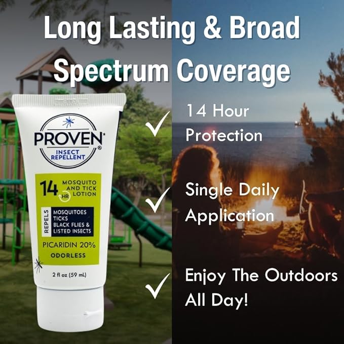 Proven Insect Repellent Lotion, Keep Mosquitoes, Ticks and Flies Off, DEET Alternative Repellent, Up to 14-Hour Protection, Great for Outdoor Camping and Hiking- 2 Ounce, Odorless Lotion, 2 Pack