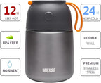 MAXSO Soup Thermo for Hot & Cold Food for Adults Kids, 17 oz Vacuum Insulated Steel Lunch Container Bento Box with Spoon, Leakproof Thermal Food Jar for School Office Travel - Grey
