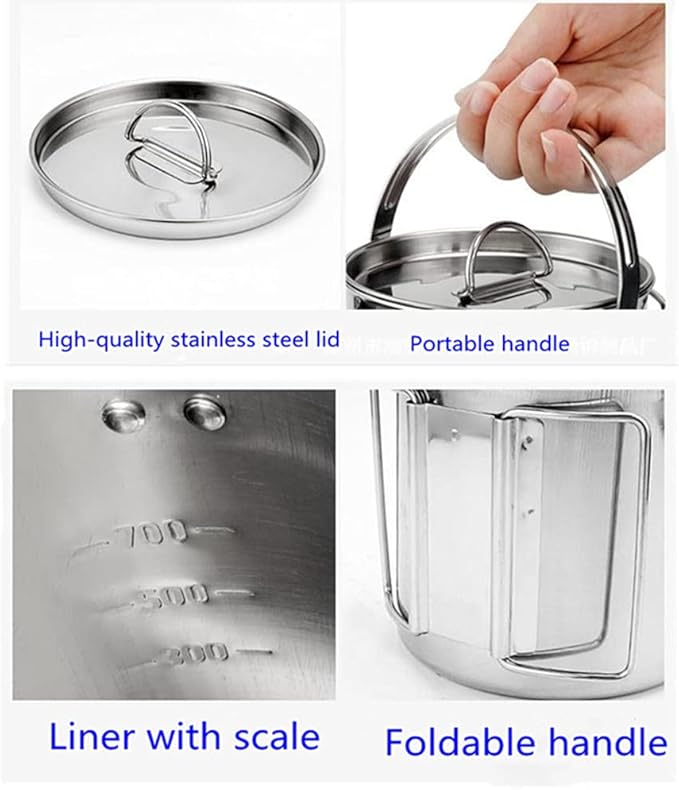 Outdoor Stainless Steel Kettle ，1.2L Mountaineering Camping Teapot， Portable Hanging Pot Cookware Coffee Pot Picnic Pot