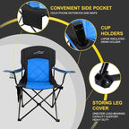 FAIR WIND Oversized Fully Padded Camping Chair, Heavy Duty Quad Fold Arm Chair Support 350 LBS with Cup Holder, Collapsible Lumbar Back Chair Portable for Outdoor, Blue