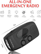 Solar Emergency NOAA Weather Radio Dynamo Hand Crank Self Powered AM FM WB Radios 3 LED Flashlight 2000mAh USB Smart Phone Charger Power SOS Alarm (Black)