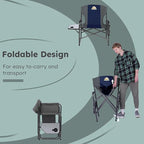 Colegence Oversized Directors Camping Chair Support 600 LBS, Heavy Duty Folding Outdoor Chairs with Detachable Side Pocket and Adjustable Side Table for Outside Beach,Lawn,Fishing (Blue)