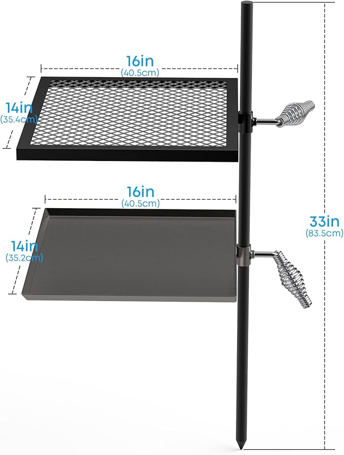 Stanbroil Adjustable Swivel Grill - Steel Mesh Cooking Grate with Spike Pole and Griddle Plate for Outdoor Open Flame Cooking - Dual Campfire Steel Cooking Grill Grate Swivel System