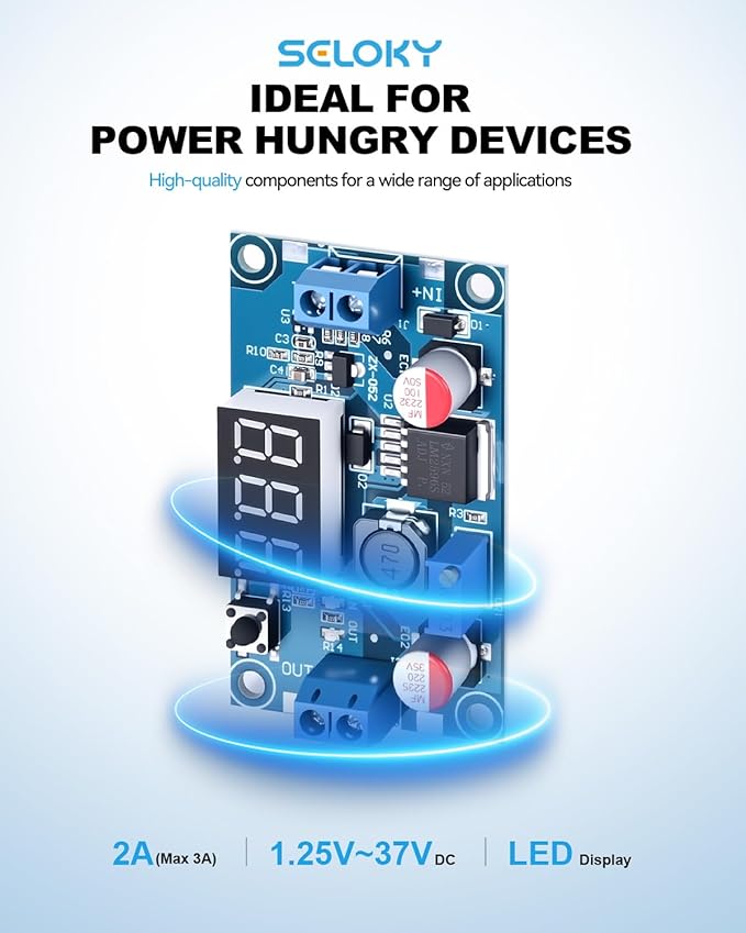 LM2596 DC-DC Buck Power Converter Module, Adjustable Voltage Regulator 4-40V to 1.25-37V Buck Converter with LED Voltmeter Display (Pack of 6)