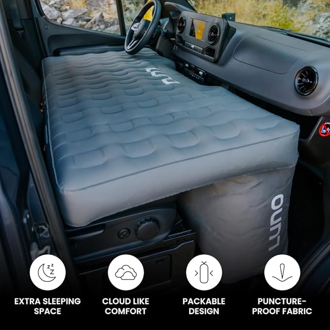 Luno Van Front Cab AIR Mattress - Inflatable Sleeping Van Bed for Travelers & Campers - Front Seat Air Mattress Fits Ford Transit, Mercedes Sprinter, RAM Promaster, Winnebago Solis & Other Vans