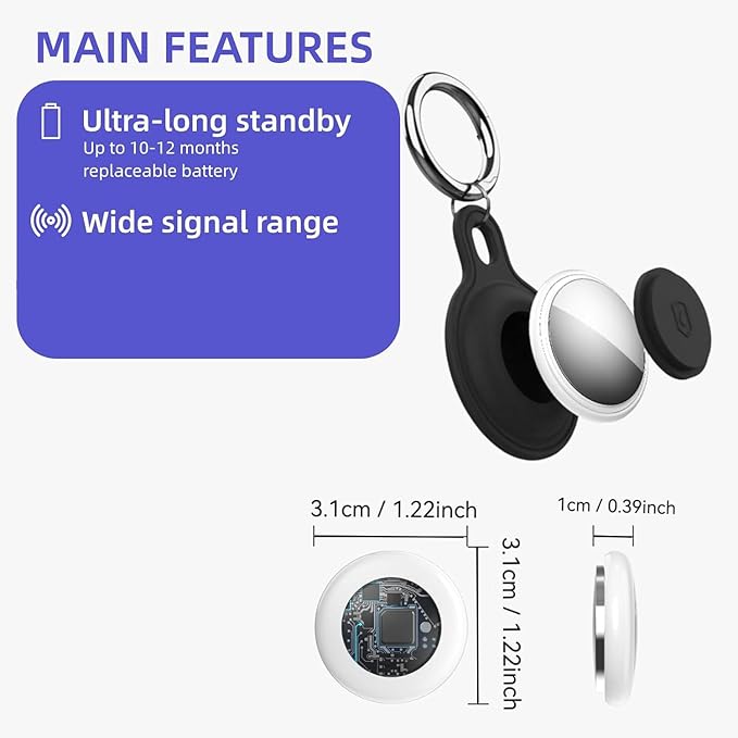 Mini GPS Tracker for Vehicles, Smart Tag Tracking Device, Key Finder Locator with Sound, Car Tracker No Subscription Work with Find My(iOS Only) for Kids, Dogs, Key, Luggage (Black)
