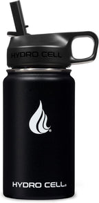 HYDRO CELL Stainless Steel Insulated Water Bottle with Straw - For Cold & Hot Drinks - Metal Vacuum Flask with Screw Cap and Modern Leakproof Sport Thermos for Adults (Black 14oz)