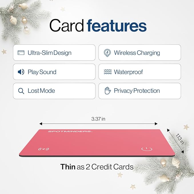 SPOTMINDERS Apple MFi Certified Wallet Tracker for Valentines Day Gifts for Women (iOS Only) Works with Apple Find My IP68 Rechargeable Tracking Card 0.07in Slim iPhone Item Finder for Luggage, Purse