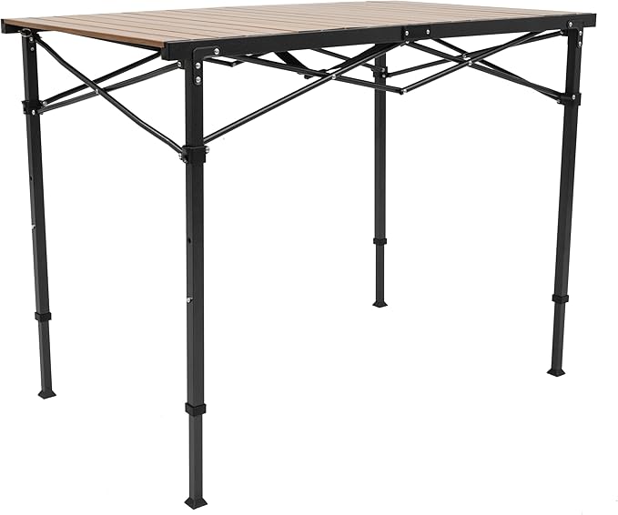 ALPS Mountaineering Overlanding Table, Aluminum Roll-Top with Wood-Look, Adjustable Height