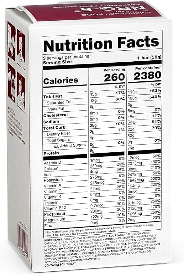 Katadyn NRG-5 Emergency Food Ration 500g Pack of 1 (9 Bars) Ready to Eat 2380 kcal, Vegan, Lactose-Free, GMO-Free | Long-Term Survival, Emergency Preparedness and Outdoor Adventure Food Bar