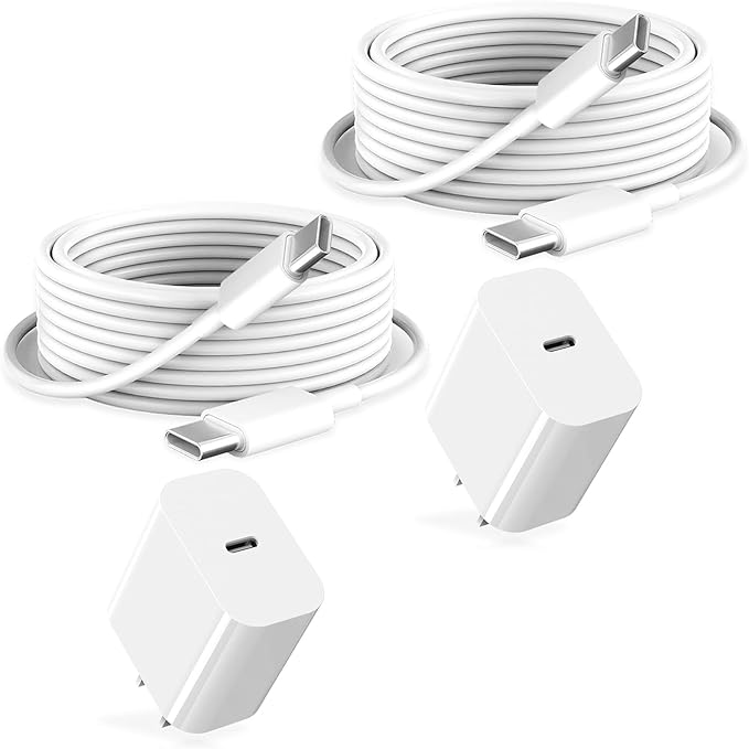 iPad Chrager Fast Charging for iPad Pro Air Mini A17 A16 10th iPhone 16 16e 15, Type C Chrager 20W Fast Charging Block Plug & 6ft USB C to C Cable, 2Pack White