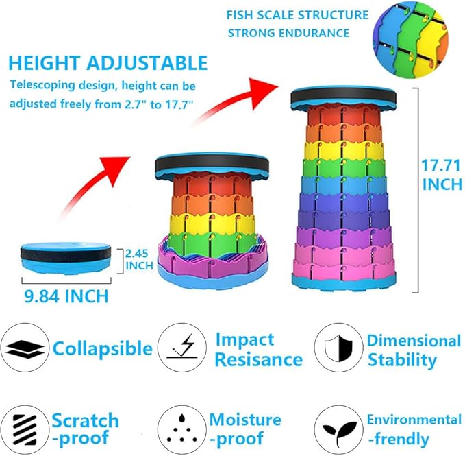 WESAPPINC Upgraded Collapsible Stool, Lightweight & Sturdy,Max 400lbs Portable Retractable Telescoping Stool Foldable Camping Stool for Adults Outdoor Hiking Garden BBQ Fishing (Blue)