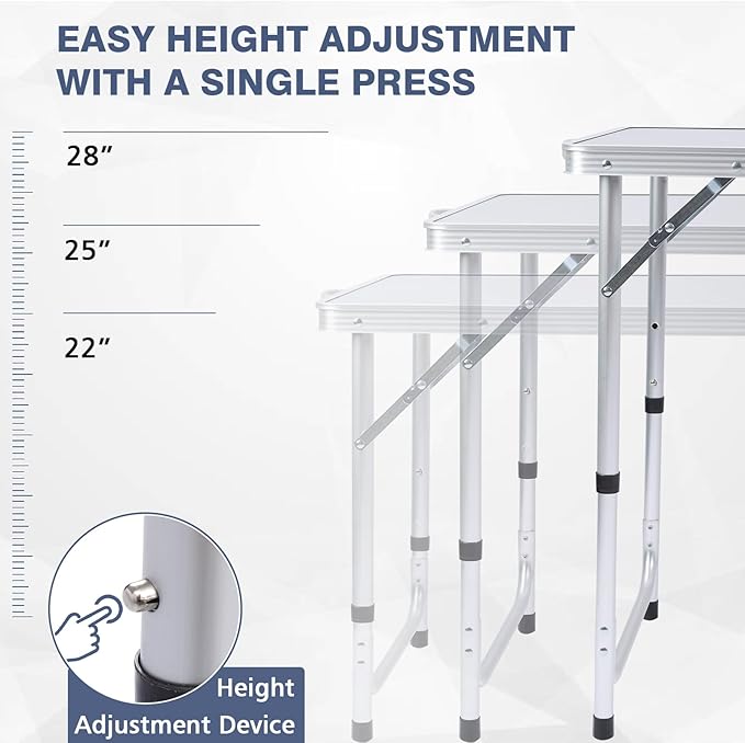 Camping Table, Folding Camping Table with Storage, Portable, Lightweight, 3 Height Adjustable Aluminum Outdoor Table for BBQ, Picnic, Camping, Hiking, Beach, and Indoor, Blue