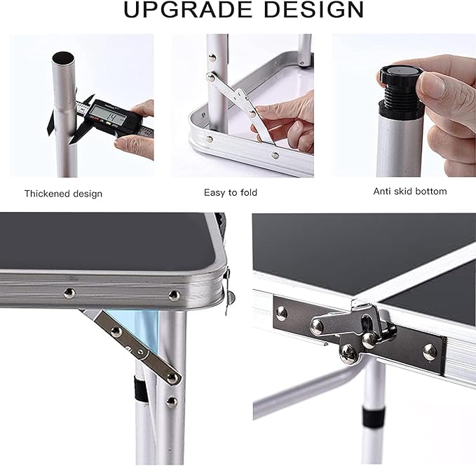 Folding Camping Table, 36''L x24''W Camp Aluminum Table with Adjustable Height Legs, Indoor Outdoor Lightweight Portable Folding Dining Table for Camp Picnic Beach 3Ft black 2 Heights 15"/28"）