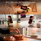 3 in 1 Magnetic Wireless Charger Station for Apple Devices, MagSafe iPhone & Watch, Earbuds Dock, Ultra-Slim Foldable Stand, 360° Adjustable, USB-C & Charging Cube, Travel-Ready.