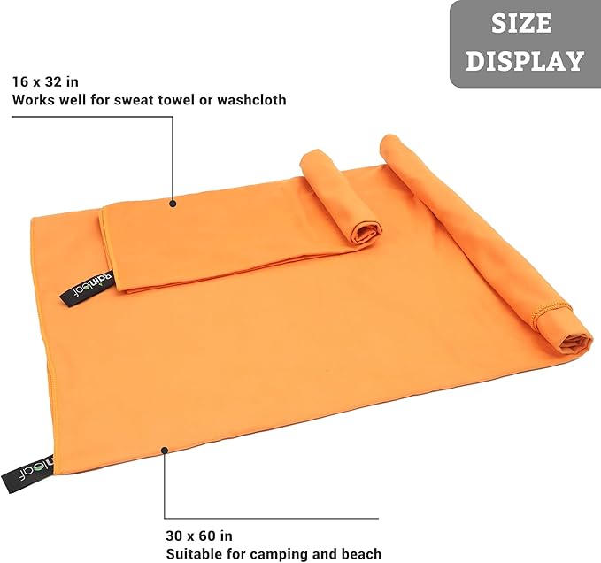 Rainleaf 2 Pack Microfiber Quick Dry Travel Towel, Super Absorbent Ultra Compact Lightweight Camping Towel for Gym, Hiking, Pool, Yoga - Orange