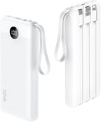 VRURC Portable Charger Power Bank, 10000mAh Travel Essentials Battery Pack, 5 Outputs 2 Inputs Slim Charing Bank Built-in Cables Cords Wires Compatible with iPhone,Samsung,Android-White(1 Pack)