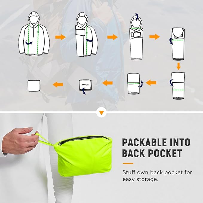 baleaf Men's Rain Jacket Waterproof Windbreaker Raincoat Running Cycling Hiking Gear Hood Lightweight Reflective Packable