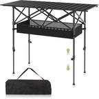 Camping Table Portable, Folding Roll-Up Picnic Table with Carry Bag & Detachable Storage Pockets, Lightweight Outdoor Table for Camping, Beach, Backyard, Party, BBQ, Patio