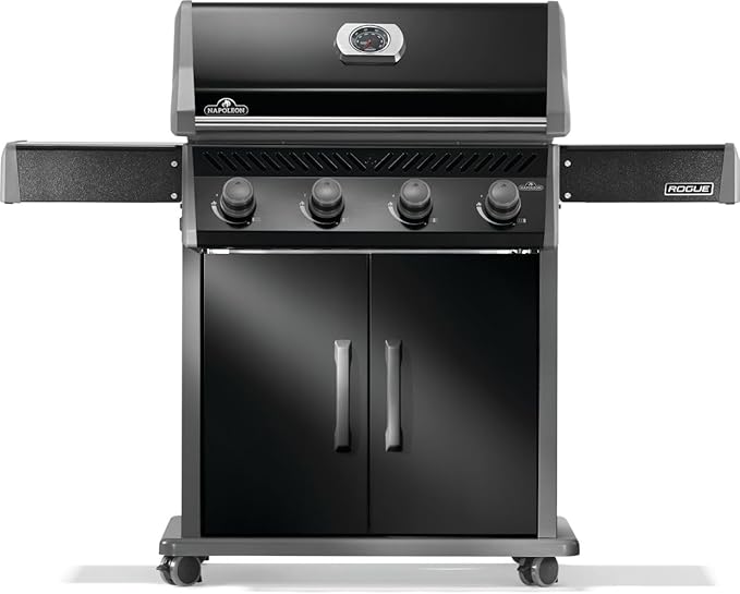 Napoleon Rogue 525 Propane Gas Grill, Black, Stainless Steel Grids, Durable 4-Burner Grill