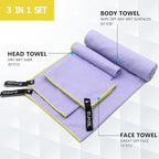 Eunzel 2 Pack Quick Dry Camping Towel, Microfiber Travel Towel 3 Size at 1 Pack,Fast Drying Towel Set for Camping, Beach, Gym, Sports, Yoga & Swimming Pool, Pink/Taro Purple