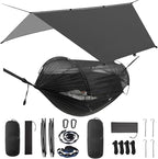 ADVOKAIR Camping Hammock with Mosquito Net and Rain Fly, Up to 500lbs, Ultralight and Portable Nylon Travel Hanging Hammock with Tree Straps, Perfect for Outside, Backpacking, Hiking and Backyard