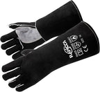 RAPICCA Fireplace Gloves Fire Heat Resistant: Black 14IN - Fireproof Leather for Fireplace Fire Pit Wood Stove Campfire Furnace BBQ Grill Oven Stick Mig Welding Welder Gear - Birthday Gift for men