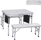 Nice C Folding Picnic Table, Portable Picnic Table, Folding Table with Bench, Outdoor Table and Chairs, Hole for Umbrella, Mesh net Storage, Backyard, Party, Outdoor, Lawn