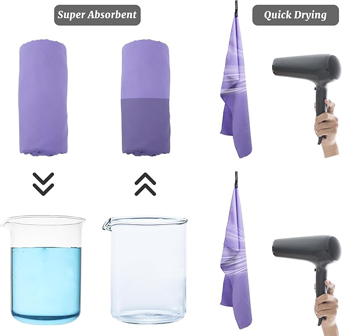 Rainleaf 2 Pack Microfiber Quick Dry Travel Towel, Super Absorbent Ultra Compact Lightweight Camping Towel for Gym, Hiking, Pool, Yoga - Violet